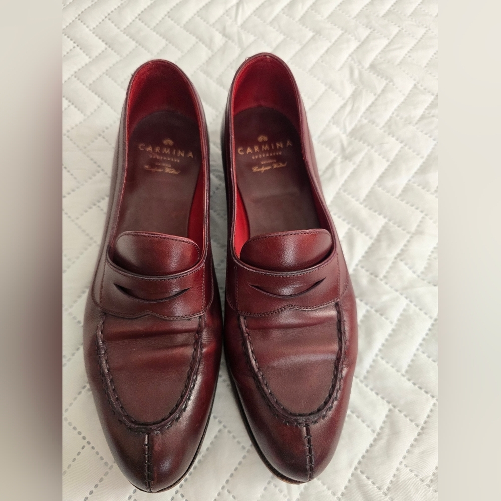 Carmina Penny Loafers Oscaria Robert in Burgundy Box Calf Oxblood